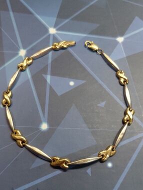 Aurafin Solid 14 Karat White And Gold Bracelet. Aurafin Vintage 1980s 8"